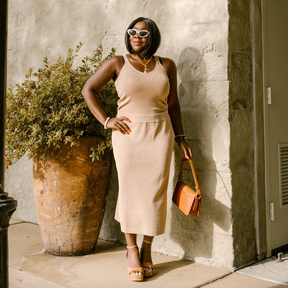 Talbots Ribbed Sweater Midi Skirt Set
